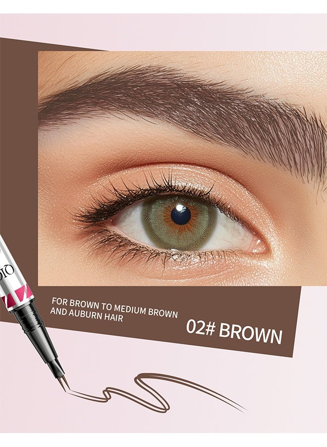 QIC Eyebrow Pen, Ultra-Precise Pen For Hair-Like Strokes, Waterproof Eyebrow Pen, Eyebrow Pencil 2-In-1 Dual-Ended Eyebrow Pen With Double Eyebrow Brush, For Natural Hair-Like Brows, Long Lasting, Natural Hair-Like Brows, Brown - Image 2